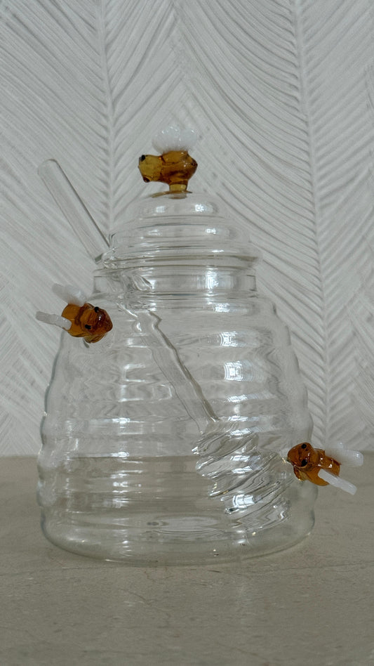 Harrow's Honey Glass Honey Pot With Bees